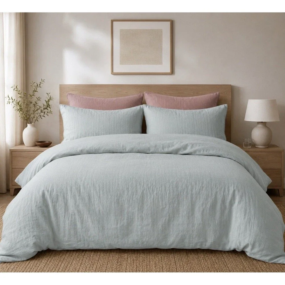 Quince BUNDLE- King Cal King Mist Linen Duvet Cover Set + Fig Gauze Shams $263